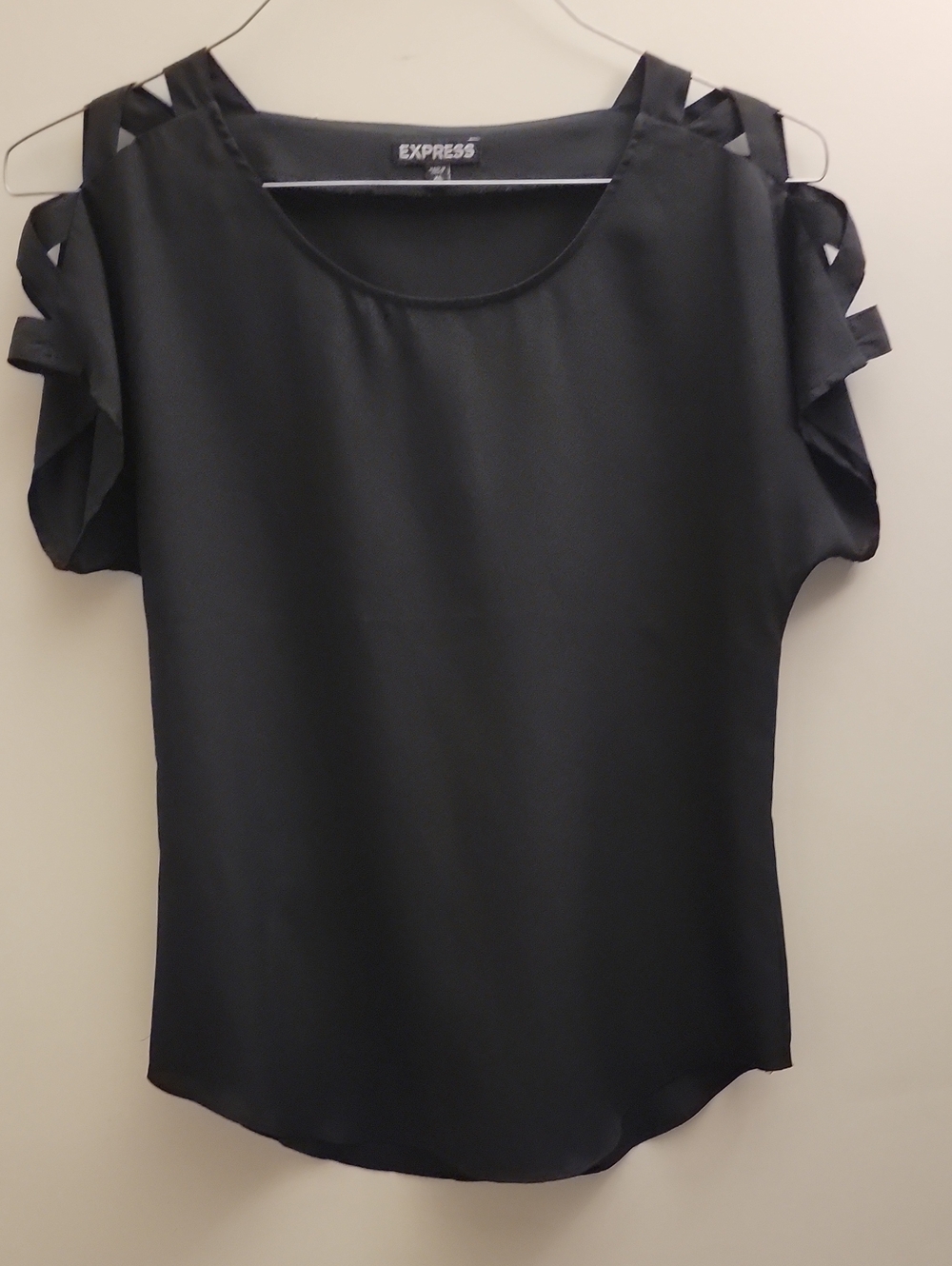 Express Black Cold-Shoulder Satin-Look Blouse. Sz XS.